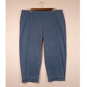 Lagenlook Pure Jill Womens Large Petite Blue Indigo Slim Crop Stretch Pants
